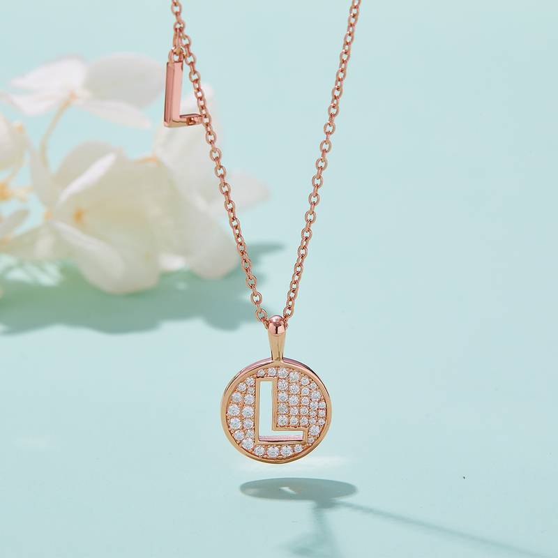 L pendant S925 silver plated rose gold Moissanite diamond light luxury letter necklace